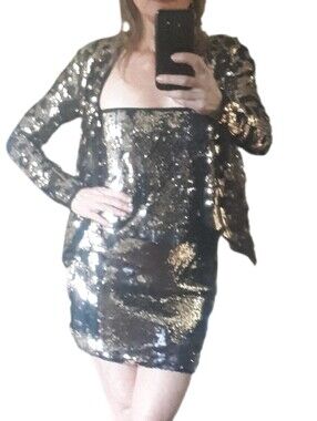 Zara Black and Gold Sequin Skirt Set